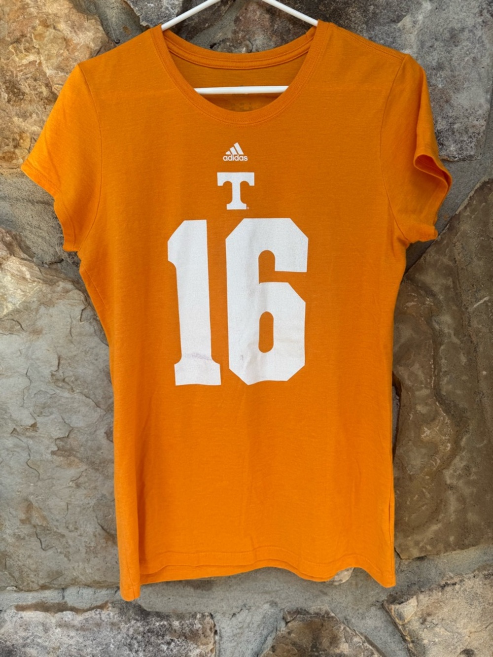 adidas Tennessee Orange Crew Neck Tee with White '16' Graphic UT Peyton Vols